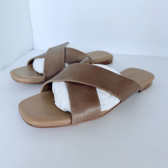 EUC WORN ONCE Nisolo Catalina Slide Cross Strap Sandal in Almond Tan Size 8.5 - Picture 9 of 16